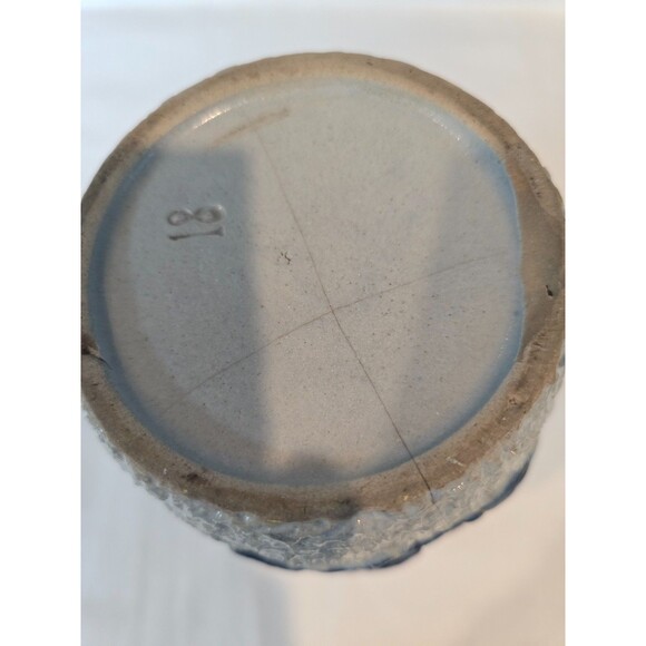 Antique Utica Pottery Stoneware Pitcher Blue Raised Rose Pattern 1800s - As Is - Picture 6 of 11